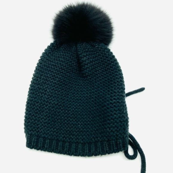 Kyi Kyi Canada Pom Pom Black Knit Beanie Hat - Picture 4 of 8